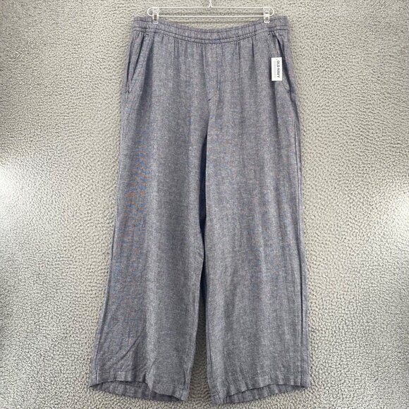 Old Navy Pants - Old Navy Pants Large Gray Linen Blend Pull On Pocket Wide Leg Everyday Ankle NWT